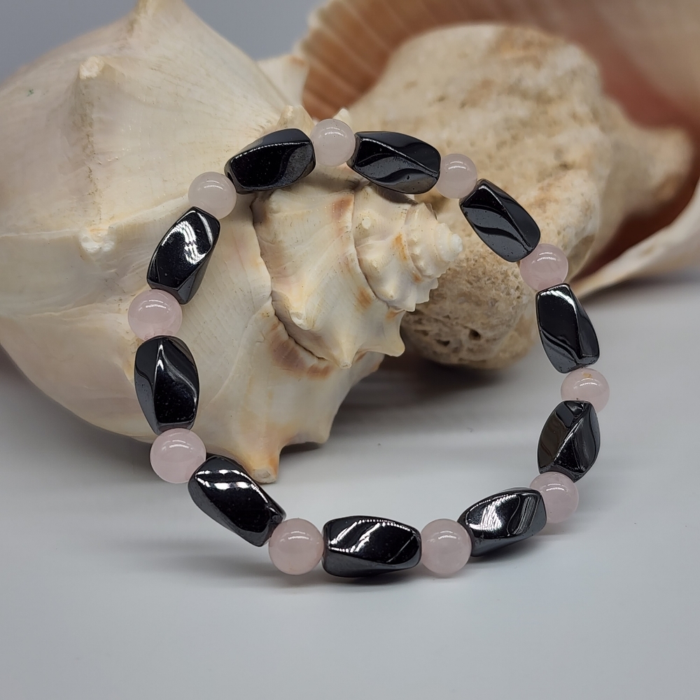 Rose Quartz Genuine Stones/Natural Hematite Bracelet